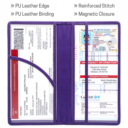 CANOPUS Big Purple Car Registration and Insurance Holder, PU Leather Card Holder, Vehicle Glove Box Organizer for Auto, SUV, Truck